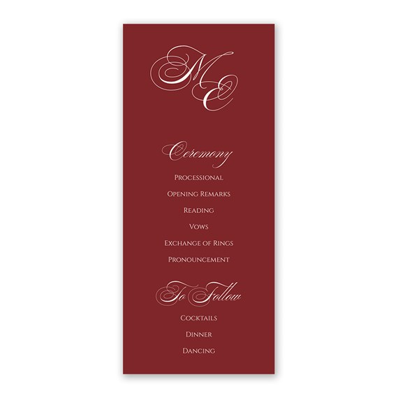 wedding program with monogram and ceremony details
