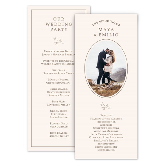 wedding program with photo placeholder