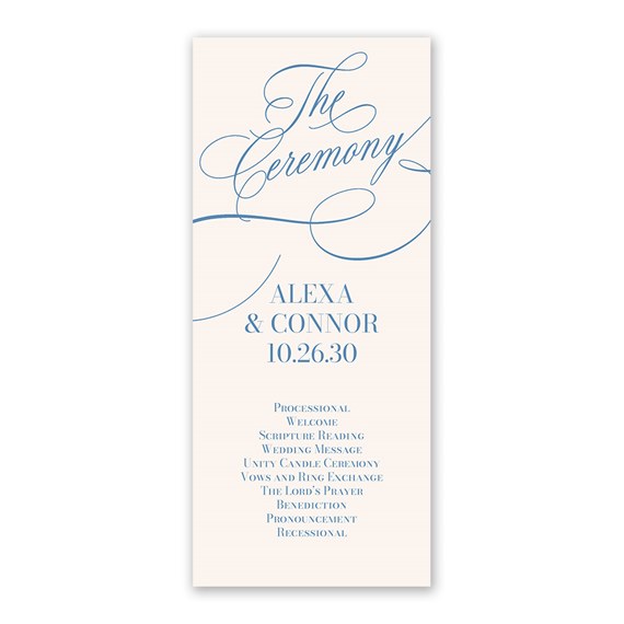 wedding program with calligraphy text and ceremony details