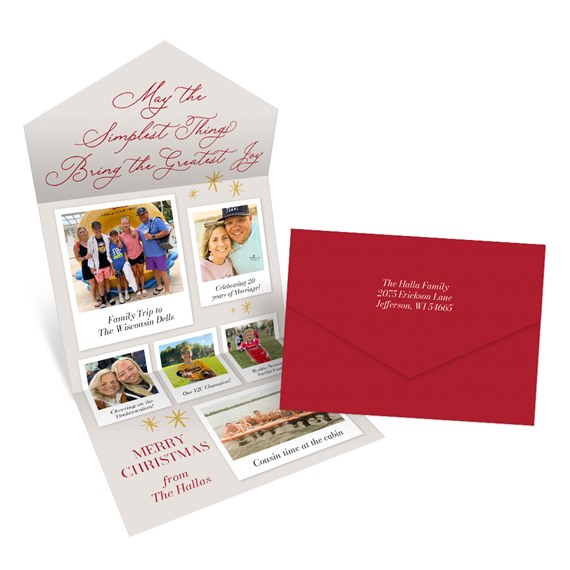 Christmas card with photo placeholders and red envelope
