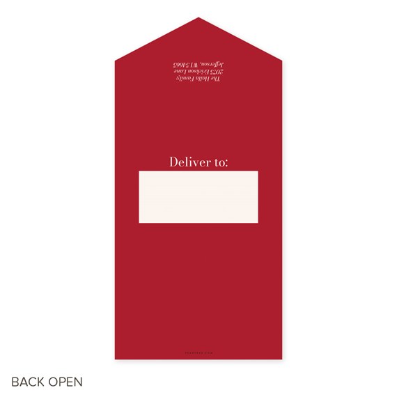 red Christmas card with address area