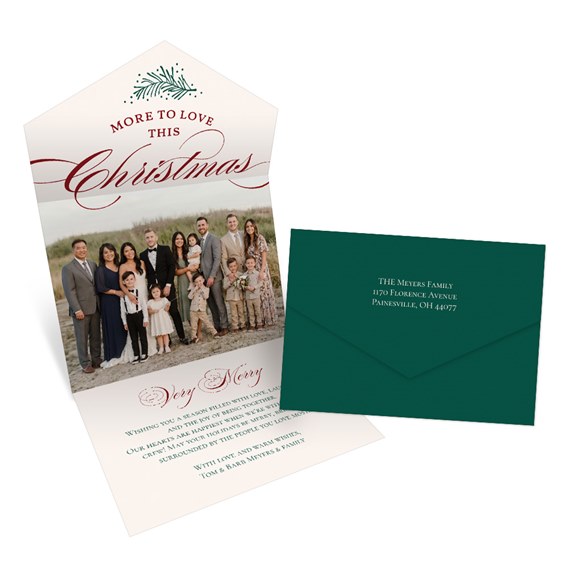 seal and send Christmas card with photo area and green envelope