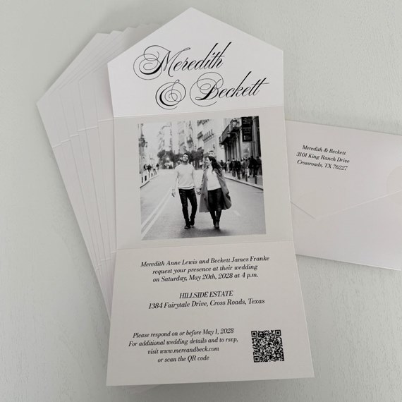 wedding invitation with photo area and decorative text