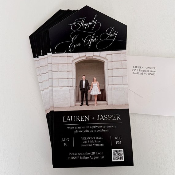 wedding reception invitation with photo area and QR code