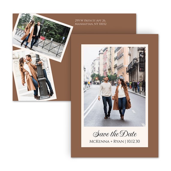 postcard with photo placeholders and save the date text