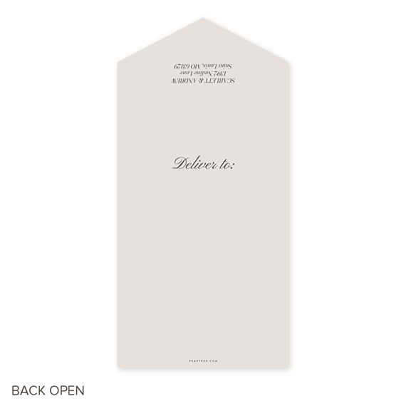 beige save-the-date card with pointed top and text area