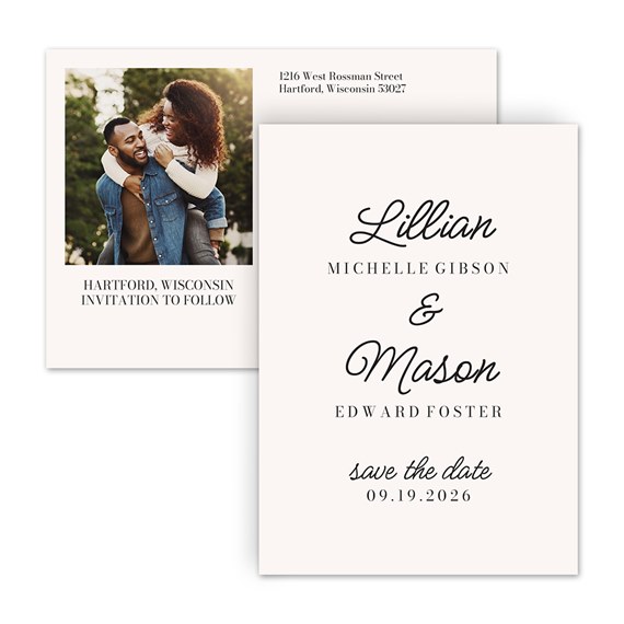 postcard with photo placeholder, elegant text layout