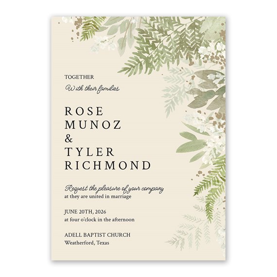 invitation with painted fern design and customizable text area