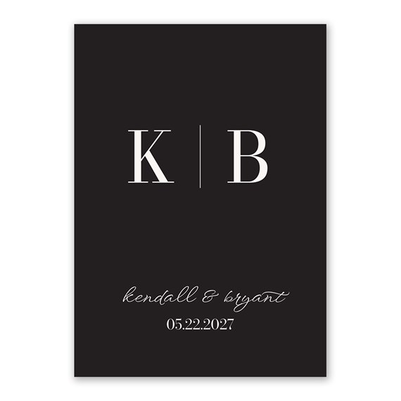 black invitation with initials and names
