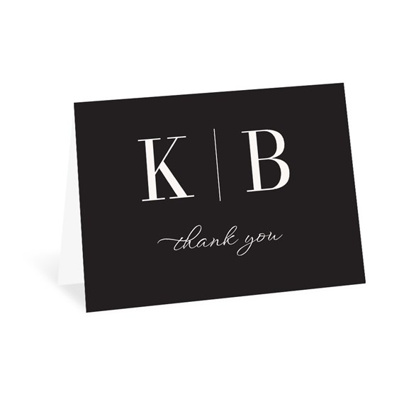 thank you card with bold letters and cursive text