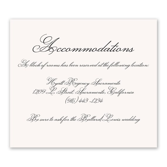 accommodation information card with elegant text