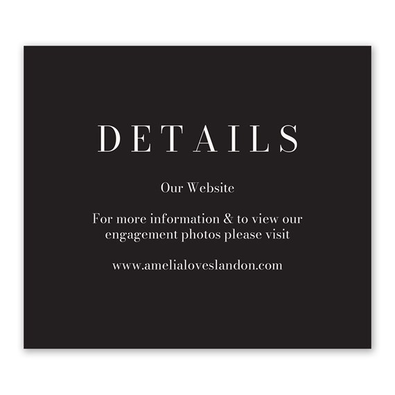 information card with details and website text