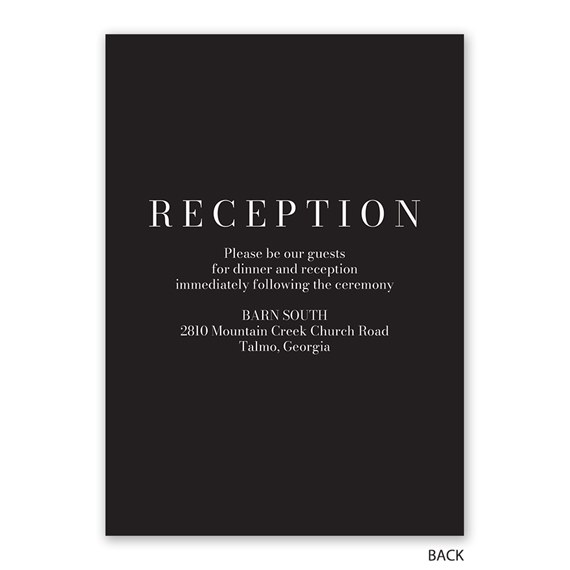 black reception invitation card with white text