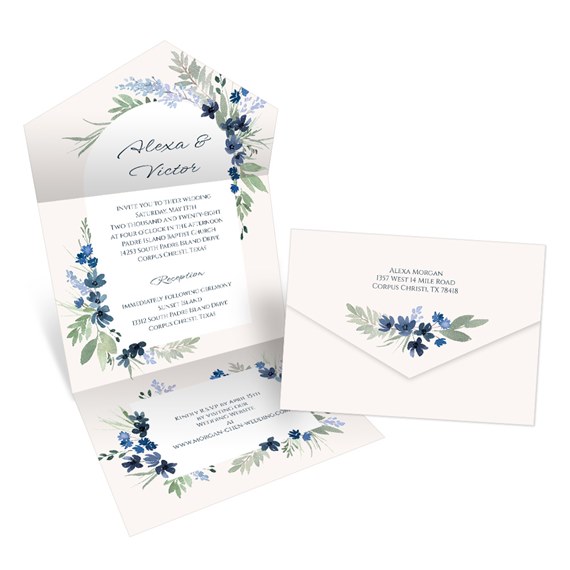 wedding invitation and envelope with floral design