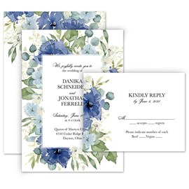 Blue Blooms - Invitation with Free Response Postcard