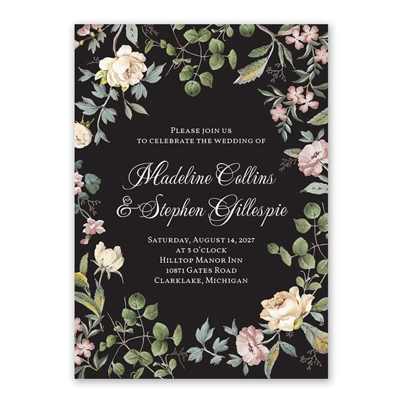 floral wedding invitation with customizable text area