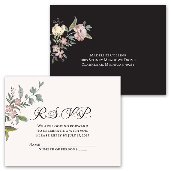 floral invitation and RSVP postcard design