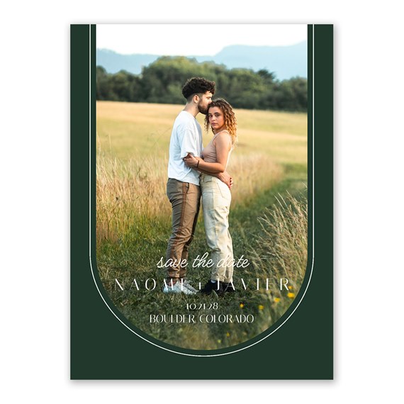 photo placeholder with inverted arch design and dark green background