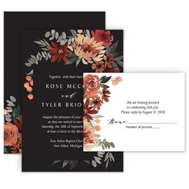 Burgundy Blooms - Invitation with Free Response Postcard
