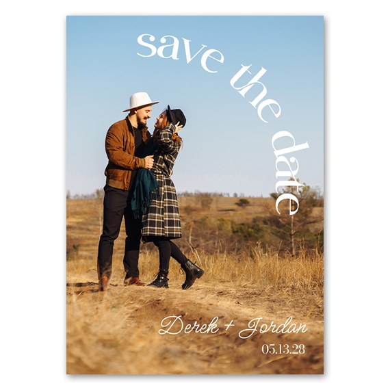 save the date magnet with couple and customizable text area