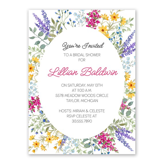 floral bridal shower invitation with colorful border