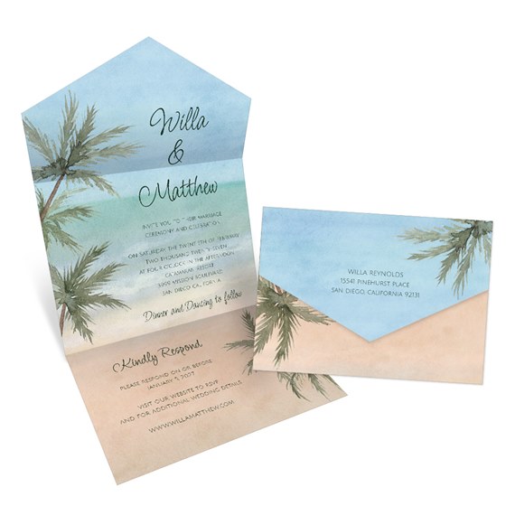 tropical breeze seal and send invitation with palm leaves