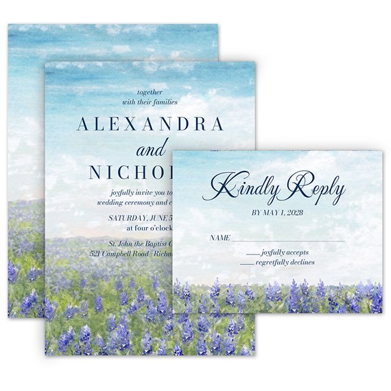 bluebonnet invitation and response postcard