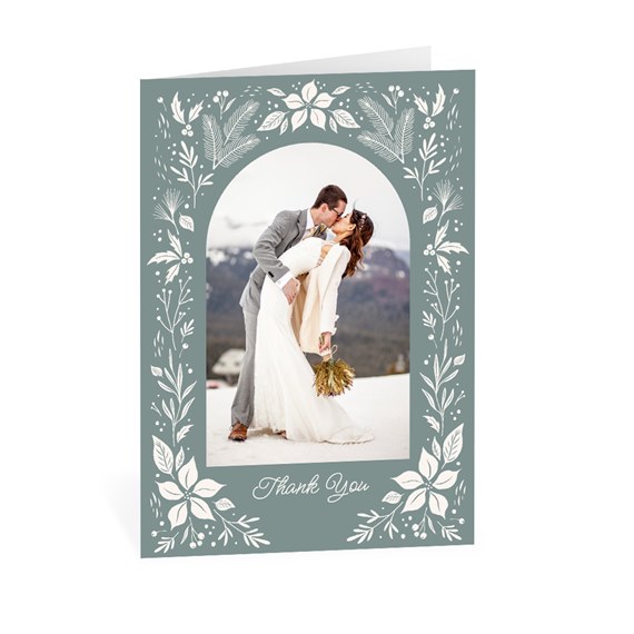 thank you card with photo placeholder and floral border