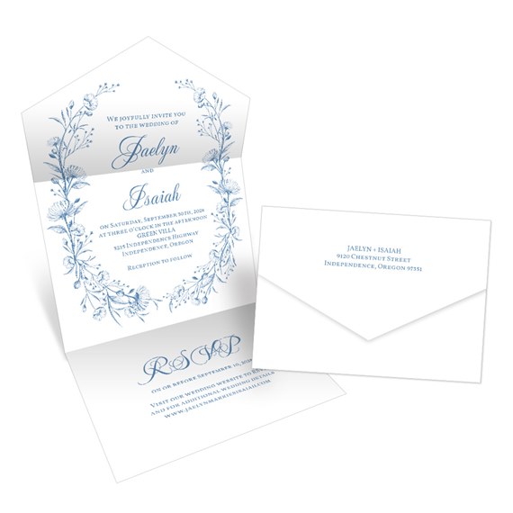 floral wedding invitation with RSVP and envelope