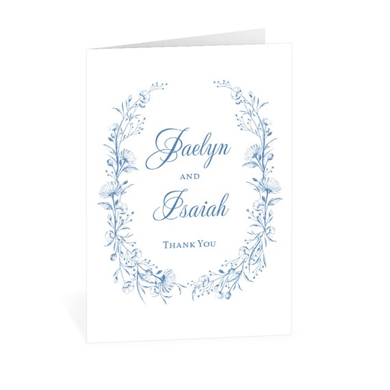 thank you card with floral border and script text