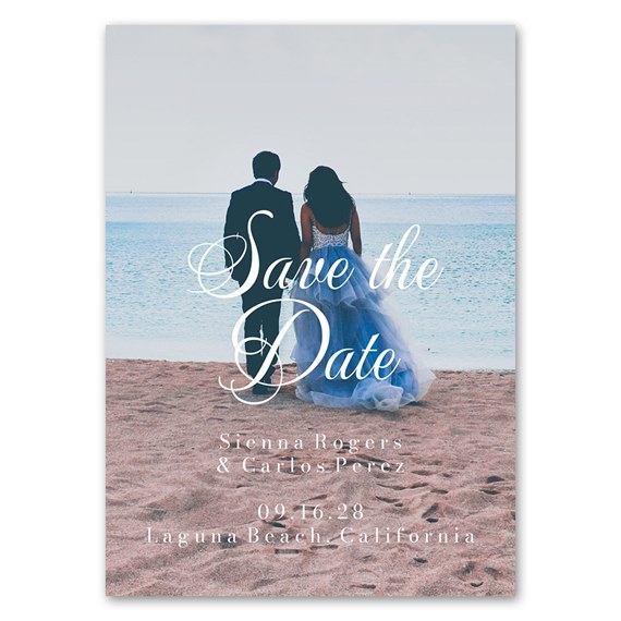 save the date magnet with beach scene and couple