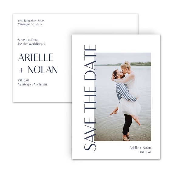 save the date postcard with photo area and elegant typography