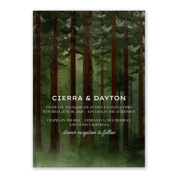 invitation with redwood forest design
