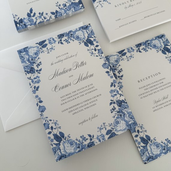 floral wedding invitation with photo placeholder