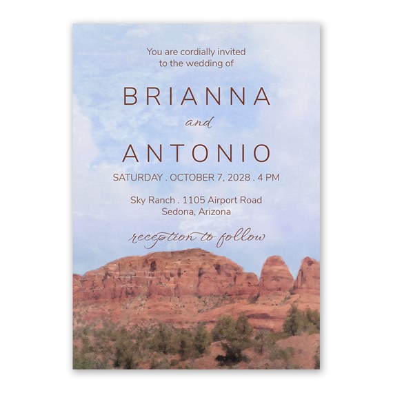wedding invitation with scenic background and customizable text area