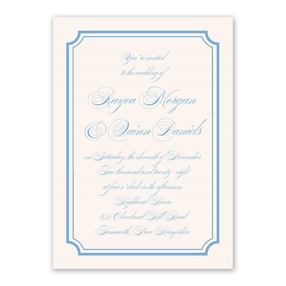 classic border wedding invitation with blue accents