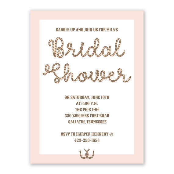 bridal shower invitation with rope font and horseshoe graphic