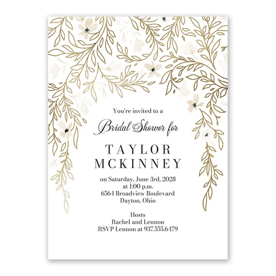 bridal shower invitation with floral design and gold accents