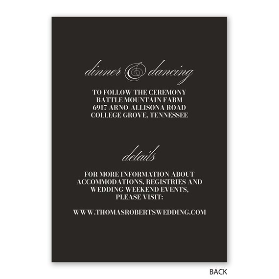black invitation card with white text and customizable text area