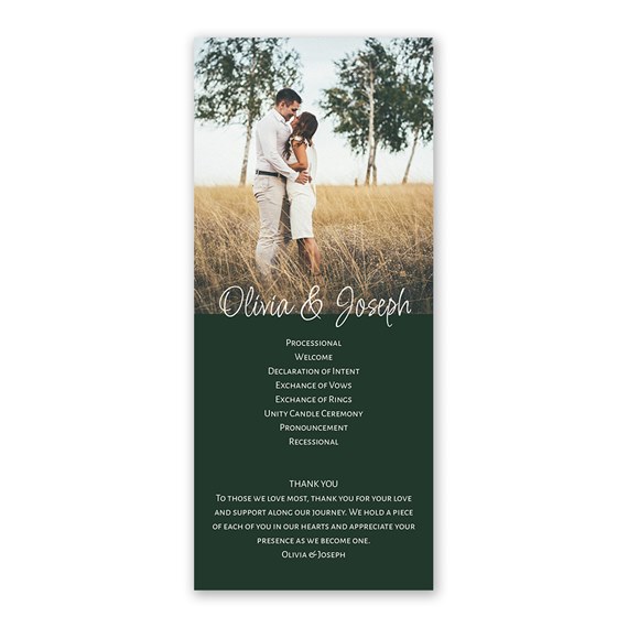 wedding program with photo placeholder and text details