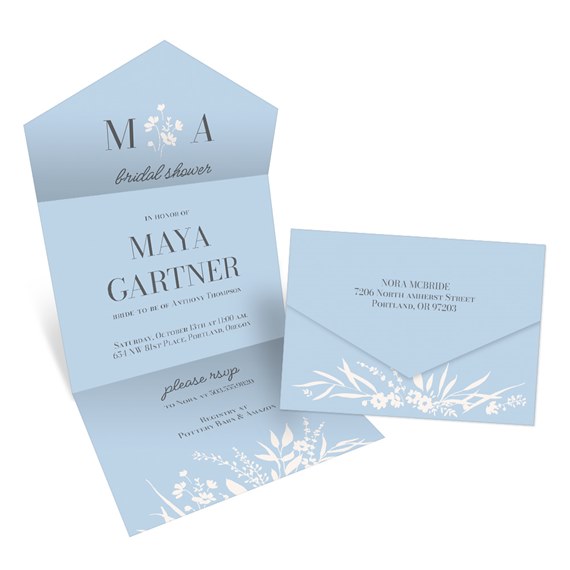 bridal shower invitation and envelope with floral design