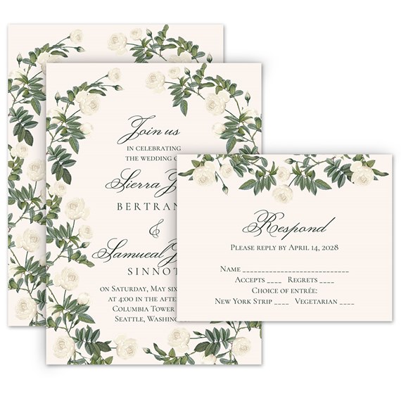 wedding invitation set with floral design and RSVP postcard