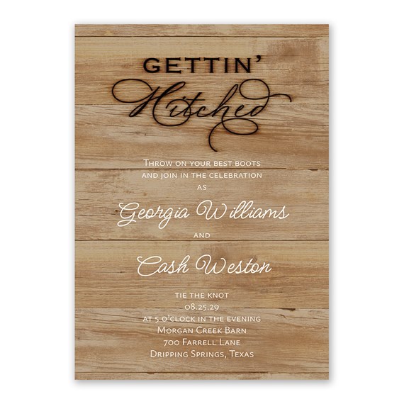 invitation with wooden background and text