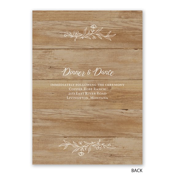 rustic wooden invitation with floral details