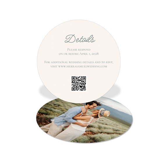 circular rsvp card with photo area and printed details