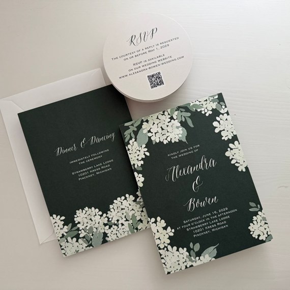 floral wedding invitation and RSVP card