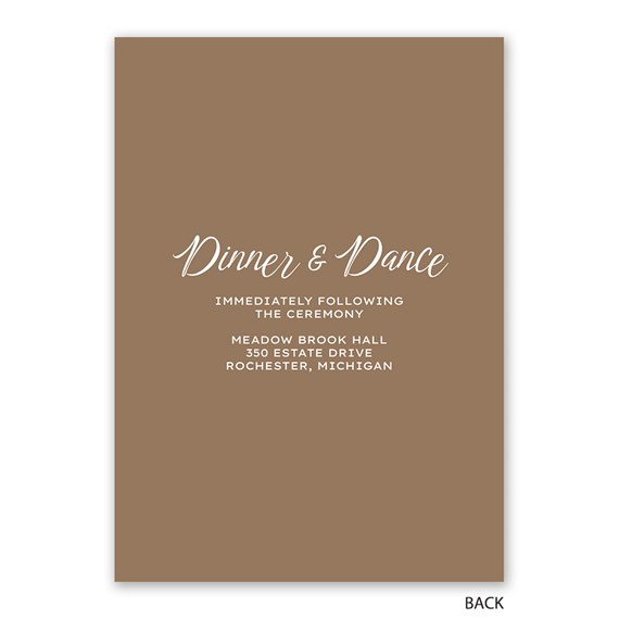 brown invitation with white text