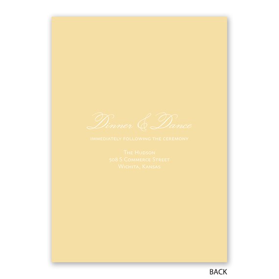 yellow invitation card with script text