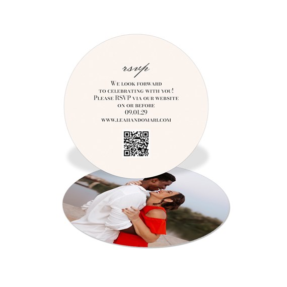 circular rsvp card with photo area and text