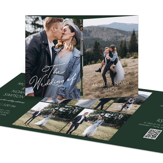folded wedding invitation with photo placeholders and text